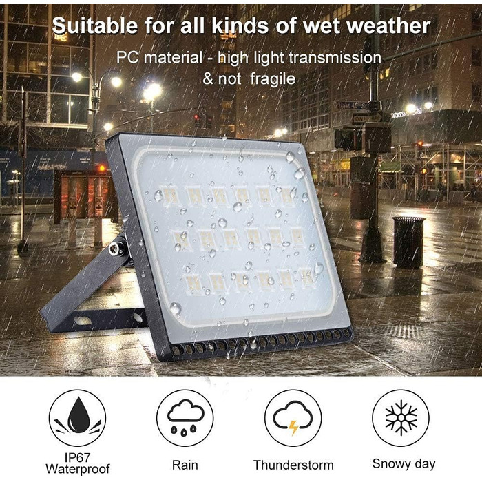 Світлодіодний прожектор Sararoom 100W, 4000Лм, 3000K, IP65, тепле біле світло, 48 LED, для вулиці, саду, гаража, спортмайданчика