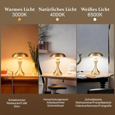 Бездротова настільна лампа з LED-підсвічуванням - торшер на акумуляторі, сенсорне керування, регулювання яскравості, вінтажний дизайн, USB-зарядка, нічник для спальні/вітальні, золото/бронза