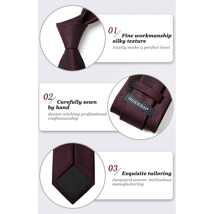 Краватка Hisdern для чоловіків, однотонна формальна краватка з нагрудником, класичний стиль, для весілля, бізнесу, вечірок, бордовий колір
