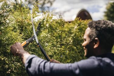 Садові ножиці Fiskars PowerGear X HSX92, антипригарне покриття, сталеві леза, 63 см, чорні/помаранчеві