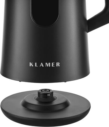 Електрочайник KLAMER з нержавіючої сталі, регулювання температури 40-100°C, функція підтримки тепла, матовий чорний корпус, подвійні стінки, 1,5 л, 1800 Вт, BPA-free
