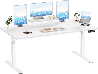 Adjustable Height Standing Desk with Monitor Stand - Ergonomic Electric Sit-Stand Desk, 120x60cm & 200x80cm White