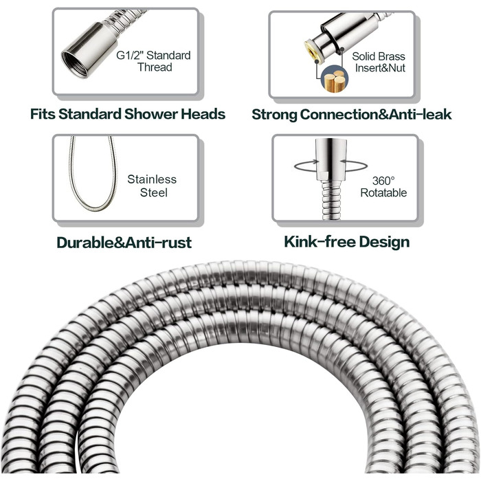 BRIGHT SHOWERS Dual Shower Head Combo Set, Handheld Shower Head, Rainfall Shower Head, Combo with Black Face, 152.4 cm (60 inch) Stainless Steel Shower Hose, (2.5 Gallon Per Minute, Brushed Nickel)