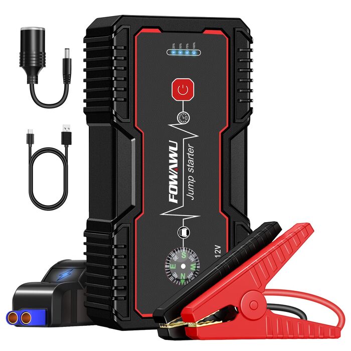 Бустерний пускач автомобіля FOWAWU 2500A 22800mAh для бензинових двигунів до 8л та дизельних до 6.5л, портативний Jump Starter