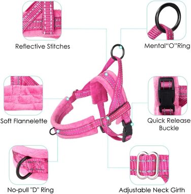 Нашийник для собак від тяги з повідком, анти-тяга, відбиваючий нашийник для цуценят, безпечний нашийник, анти-заплутування, для маленьких та середніх собак та цуценят, чорний (XXS, Рожевий)
