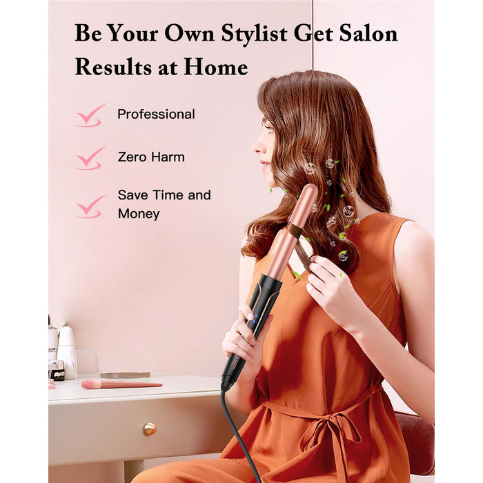 BESTOPE PRO Локкенстаб: Набір для завивки волосся 5-в-1 з 3 насадками, регулюванням температури, швидким нагрівом та рукавичкою, рожеве золото