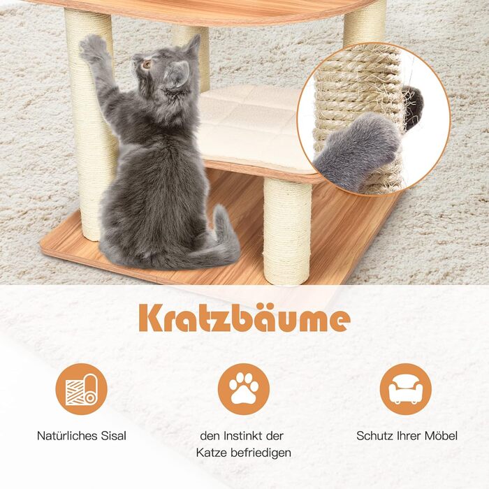 Кліматичний комплекс для котів GOPLUS Katzenbaum 175 см: 6 платформ, дерев'яна печера, ігровий комплекс, котячі меблі
