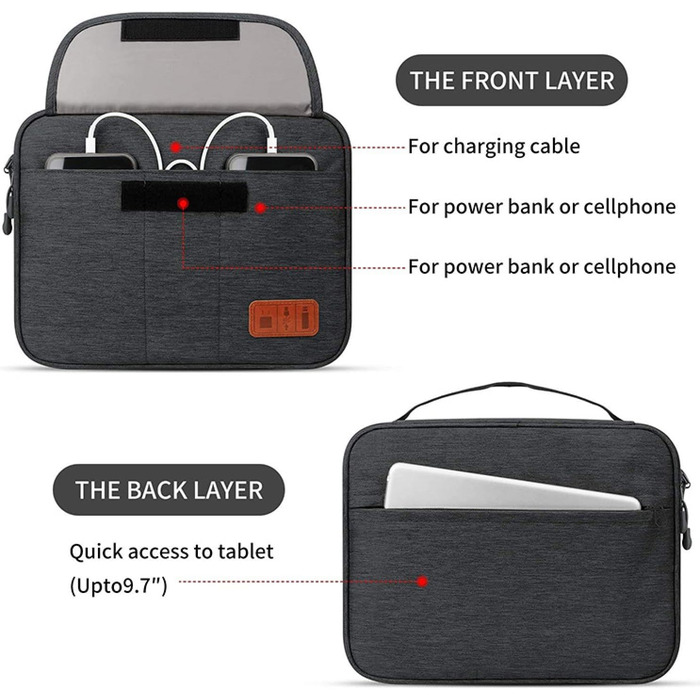 Органайзер для кабелів - сумка-органайзер для подорожей, аксесуари для електроніки, кейс для кабелів (28.5 x 23 x 6 см, чорний)