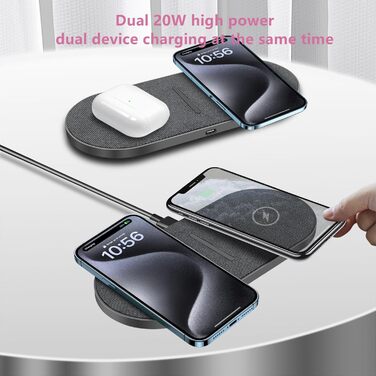 Бездротова зарядка 40W 2 в 1 з адаптером для iPhone, Samsung Galaxy, AirPods, Galaxy Buds (сірий)