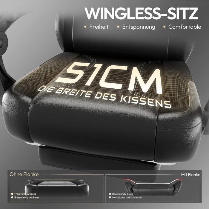 Ігровий крісло Dowinx з PU-шкіри, ергономічний, з підтримкою попереку, для ПК, жовтий, до 150 кг