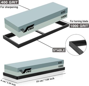 Набір для заточування ножів Vuwo 2-в-1: 400/1000 грінь - заточувальний камінь з силіконовим тримачем