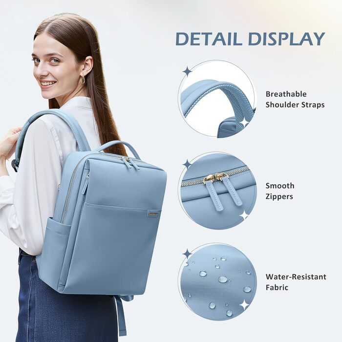 Рюкзак для ноутбука 16 дюймів, водонепроникний, для чоловіків та жінок, ідеальний для роботи, навчання, подорожей та велосипеда (Nebelblau, 16 дюймів)