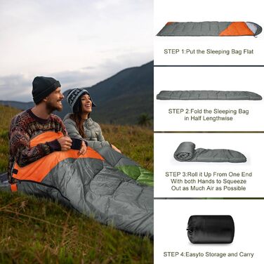 Yarmiene 3-4 Season Sleeping Bag - Adult & Kids Outdoor Sleeping Bag, Rectangular, Warm & Portable for Camping & Hiking (Gray & Orange)