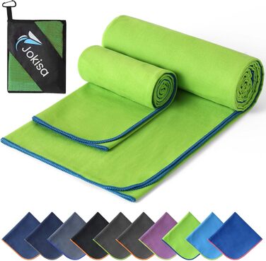 Набір з 2 рушників з мікрофібри (180x90 см + 100x50 см), швидковисихаючі, без піску, для пляжу, спорту, фітнесу, кемпінгу, темно-сірий - зелений (зелений - блакитний)