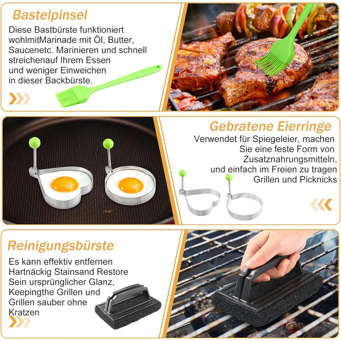 Набір гриль-посуду zycBernoi: 19 аксесуарів для гриля, метал, прес для бургерів, дзвоник, сумка для барбекю