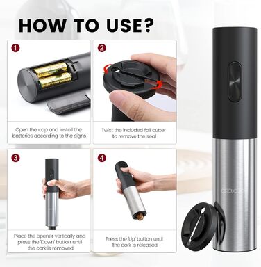 Електричний відкривачка вин CIRCLE JOY - автоматичний штопор з ножем для фольги, нержавіюча сталь