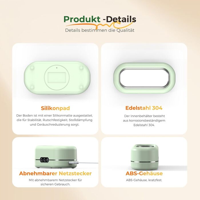 Ультразвукова мийка 48000 Гц, 350 мл, для ювелірних виробів, окулярів, годинників, зубних протезів (зелена)