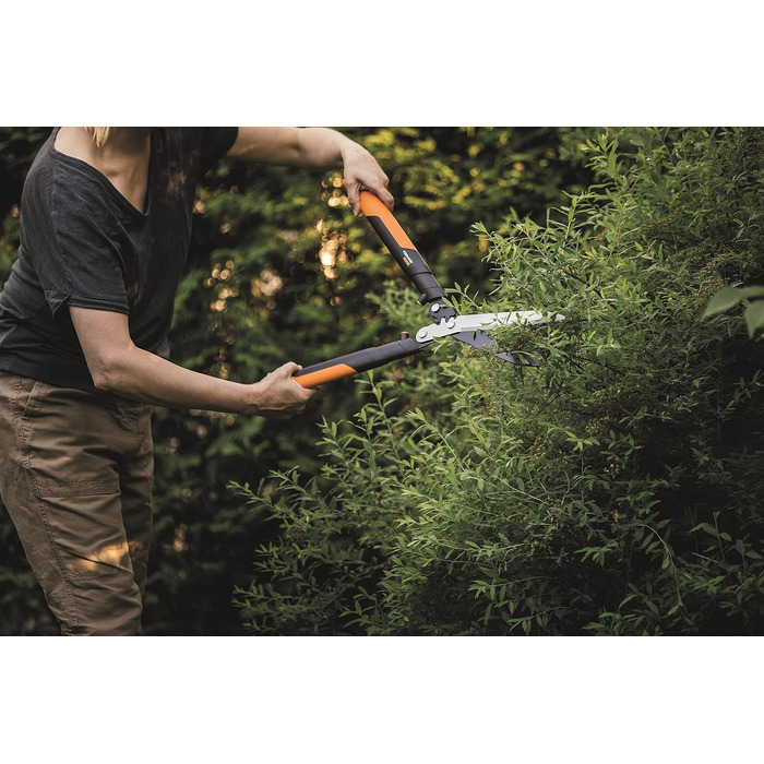 Садові ножиці Fiskars PowerGear X HSX92, антипригарне покриття, сталеві леза, 63 см, чорні/помаранчеві