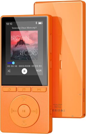 MP3 плеєр 64GB Bluetooth 5.3 з динаміком, HiFi звук, диктофон, E-book, підтримка TF карти 128GB (Помаранчевий)