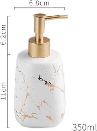 Керамічний дозатор для мила FülleMore 350 мл, наповнюваний, золото, мармур, для кухні та ванної кімнати