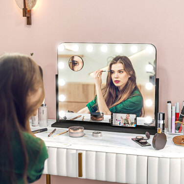 HOMCOM LED Makeup Mirror with 3 Light Modes, Dimmable, Touch Control, USB Powered, 24.4 x 19.5 inches, Black