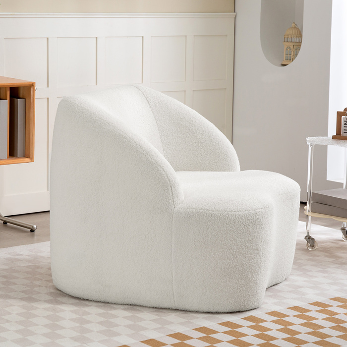 HOMCOM Modern Armchair with Fleece Upholstery - Cozy Accent Chair for Living Room, Bedroom, Home Office, Cream White
