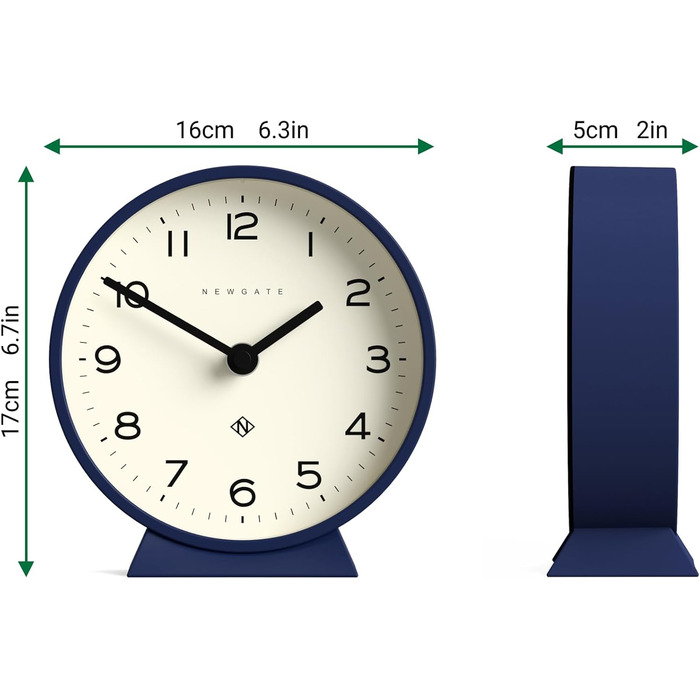 NEWGATE® M Silent Mantel Clock - 'No Tick' - A Modern Mantel Clock - Small Clock - Mantel Clocks - Minimalist Dial - (Midnight Blue)