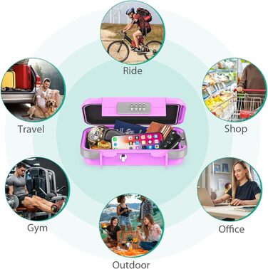 Сейф портативний з кодовим замком ORIA, вологостійкий, з тросом, для подорожей, пляжу, кемпінгу, офісу (рожевий)