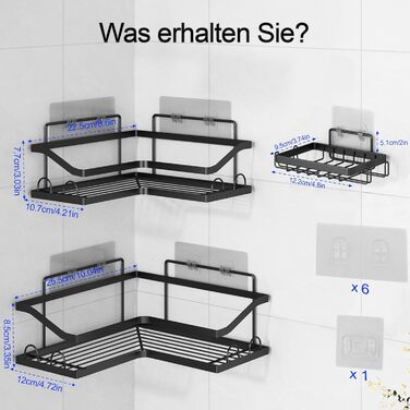 Набір кутових поличок для душу без свердління, 3 шт. з мильничкою, чорного кольору. Організатор для ванної кімнати з 12 гачками. Підходить для ванної та кухні.