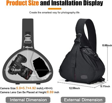 Сумка для камери CADeN: зручна через плече для Canon, Nikon, Sony DSLR/SLR з об'єктивом та штативом (чорна)