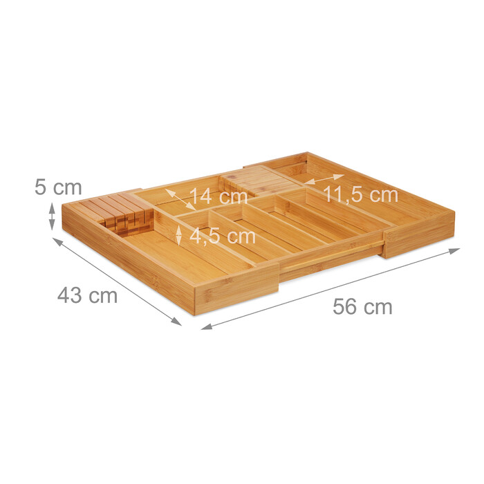 Relaxdays Bamboo Cutlery Box, Extendable