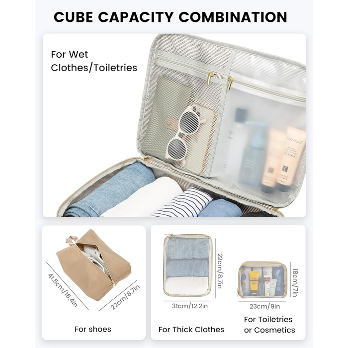 Рюкзак LOVEVOOK для ручної поклажі в літак, 40L, водонепроникний, для жінок, з відділенням для взуття та ноутбука 17.3 дюймів, бежевий + хакі