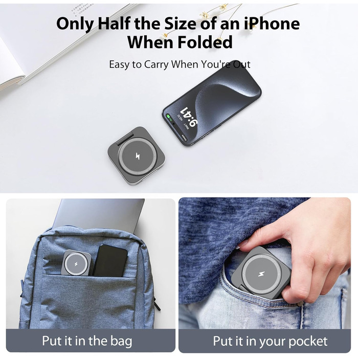 Зарядна станція KU XIU X55 15W MagSafe 3-в-1: для Apple Watch, iPhone 17-12, AirPods + USB-C 30W адаптер, сіра, складана, магнітна
