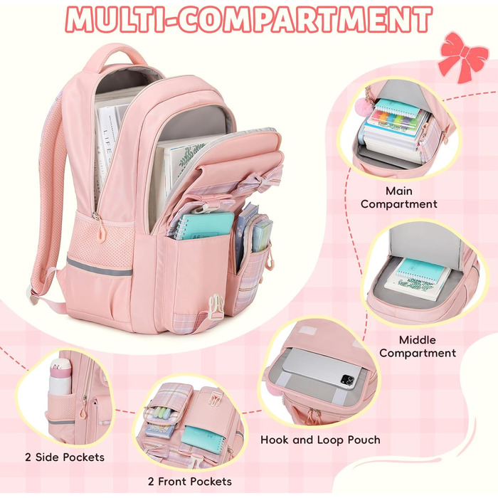 Шкільний рюкзак Tanou для дівчаток, водонепроникний, з візком, візерунок 'Клешні', 9-16 років (Рожевий)