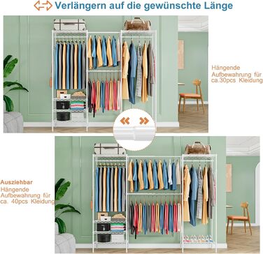 Розширюваний вішак для одягу, металева штанга для одягу, розсувний гардероб з гачками (білий)