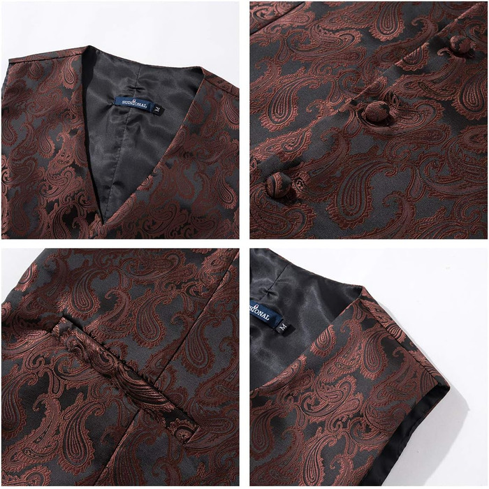 Чоловічий комплект з краваткою та кишеньковим хустинкою, візерунок пейслі, 4-елементний XL, коричневий