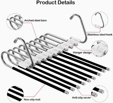 2-Piece Trouser Hangers Clothes Hangers Space-Saving Stainless Steel Non-Slip Foldable Multi-Functional Hanger for Trousers, Scarves, Jeans, Clothing, Towels (Black with 14 Clothes Hangers)