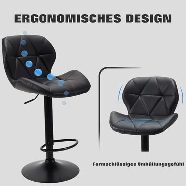 WangPangzi Adjustable Bar Stools 2-Pack with Backrest - Padded Leatherette Kitchen Bar Chairs with Footrest for Counter Height, Restaurants, Hotels & Bars (Black)