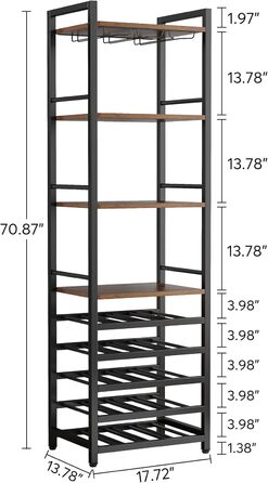 Tribesigns 20 Bottle Wine Baker's Rack, Freestanding Wine Rack, 9 Tiers, Industrial Freestanding Wine Rack Wine Bar with Glass Holder, Bottle Rack for Bar, Kitchen, Dining Room, (Rustic Brown, 2 PC)