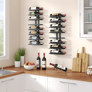 Настінна вітрина для вина FAVOOOSTY з 8 ярусами, металева, чорна (2 шт.)