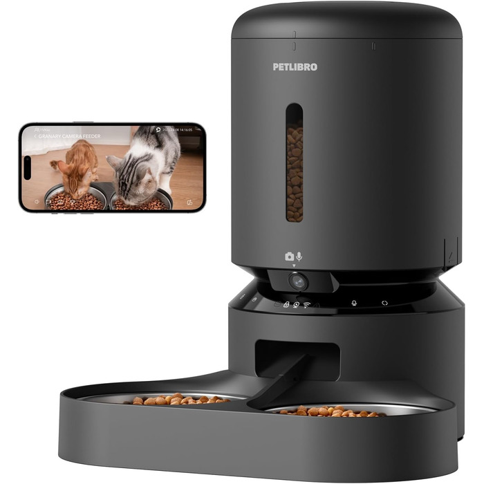 Автоматичний годівниця для котів PETLIBRO 5L з 2 мисками, 1080P камерою, WiFi, нічним баченням та сповіщеннями