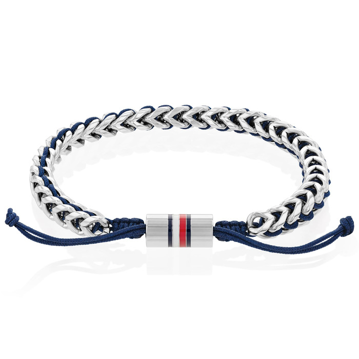 Браслет чоловічий Tommy Hilfiger з нержавіючої сталі та нейлону, синій з регульованим замком