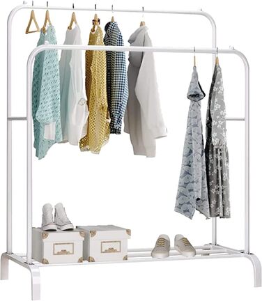 edihome Clothes Rack, Clothes Rail, Double, 110 x 150 x 54 cm, Shoe Rack, Metallic, Stable, Clothes Organizer (White)
