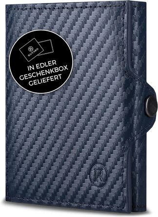 RUTAKO Slim Wallet with XL Coin Pocket & RFID Protection - Card Holder for Men & Women - Small Credit Card Wallet - Mini Purse - Small Portmonee/Portemonnaie - Wallet Carbon Blue