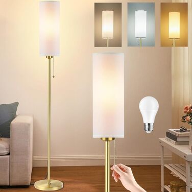 Стійка лампа Seruno X для вітальні, сіра, з 3 колірними температурами, 9W LED, сучасний дизайн з золотим масивним стійкою, вимикач на шнурі, торшер для вітальні, спальні, офісу