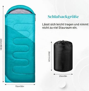 Легкий компактний спальний мішок для дорослих та дітей на 3-4 сезони, прямокутний кемпінговий спальник для походів та туризму з сумкою для зберігання, синій