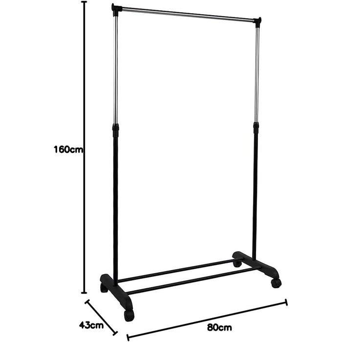 Home Vida Clothes Rack, Single Clothes Rod, Adjustable, (Silver)