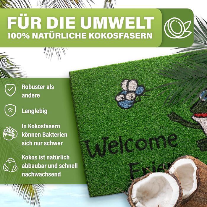 Килимок для підлоги з кокосового волокна, вологостійкий, 40x60 см - Welcome Friends Frog