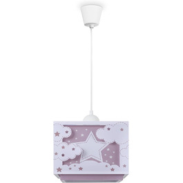Paco Home Hanging Lamp Children's Room Ceiling Lamp Pendant Light Lampshade Fabric E27 Lion Jungle Glow-in-the-Dark (Star, Pink)
