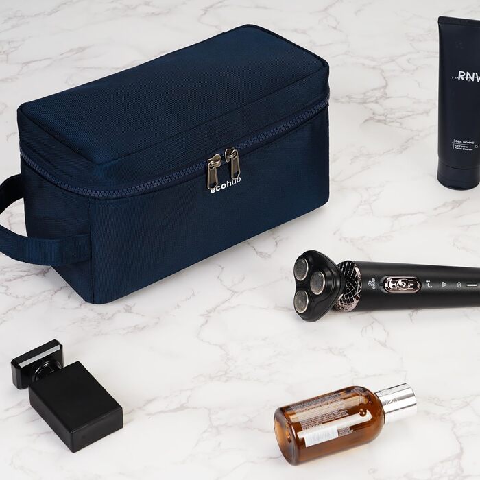Чоловіча дорожня косметичка ECOHUB, водонепроникна, з відділенням для мокрого та сухого, двома блискавками, темно-синя, L
